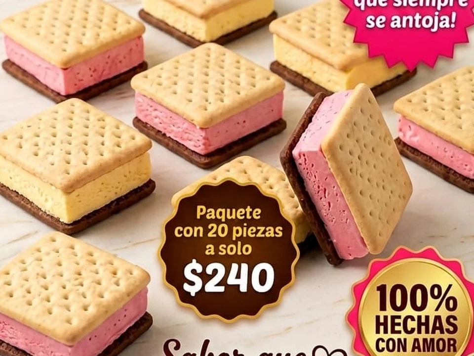 Sándwiches helados de vainilla y fresa