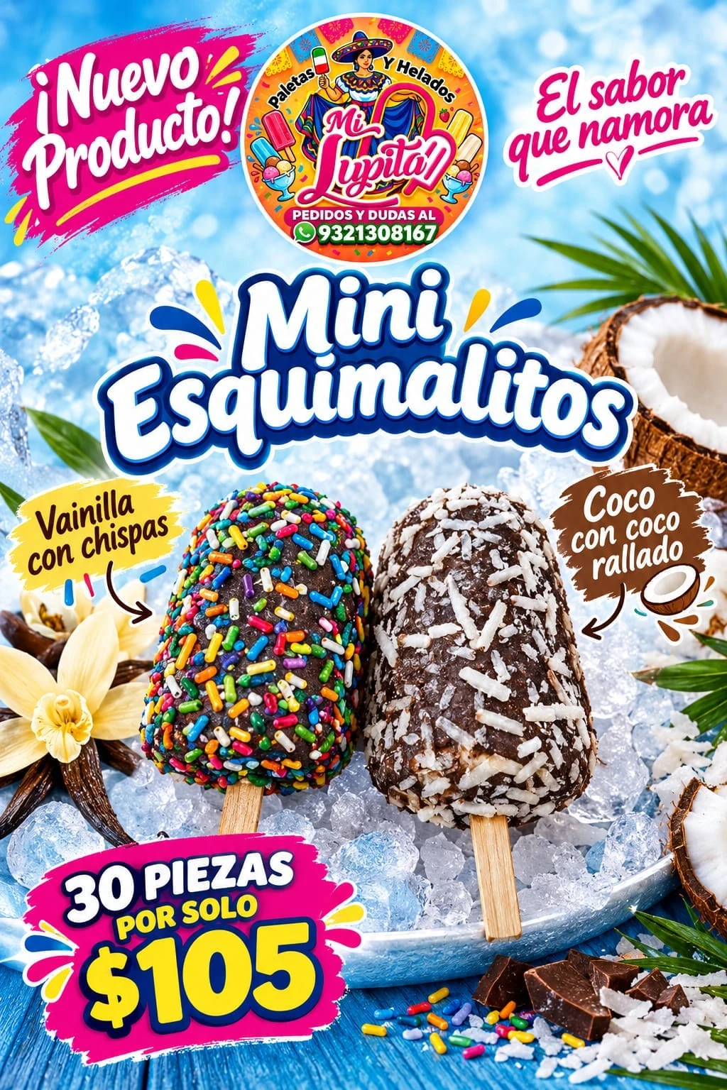 Mini esquimalitos con chispas y coco