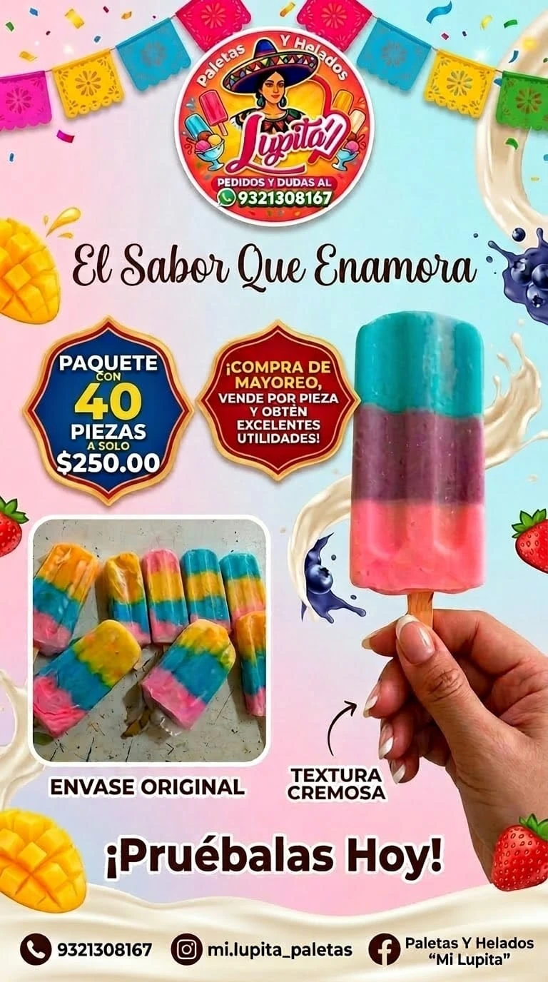 Cartel promocional de paletas multicolores, paquete de 40 piezas