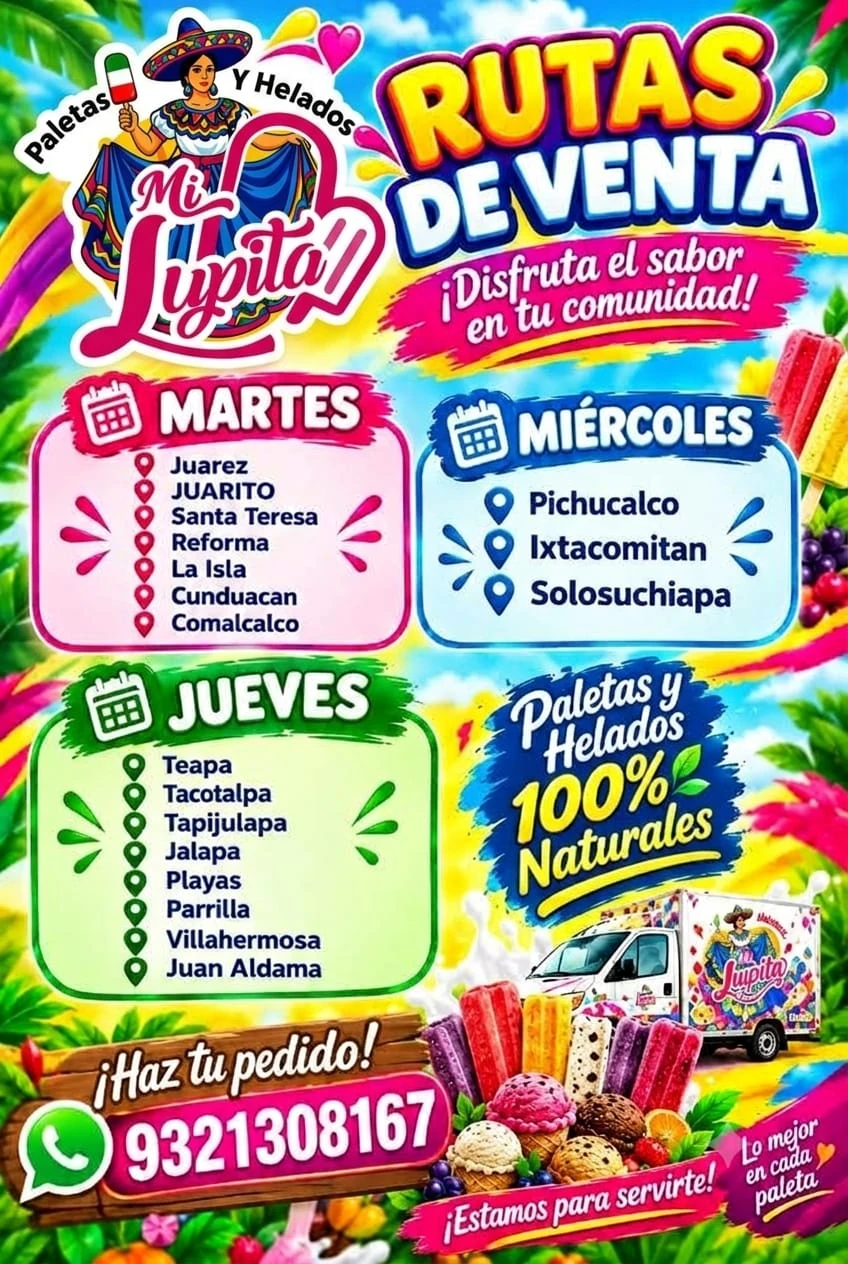 Cartel promocional de rutas de zona norte de Chiapas y Tabasco