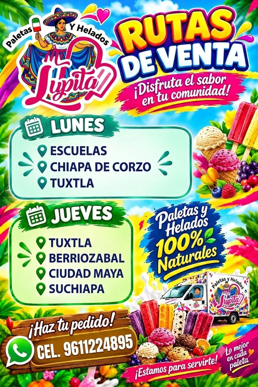 Cartel promocional de rutas de Tuxtla, Chiapa de Corzo y alrededores
